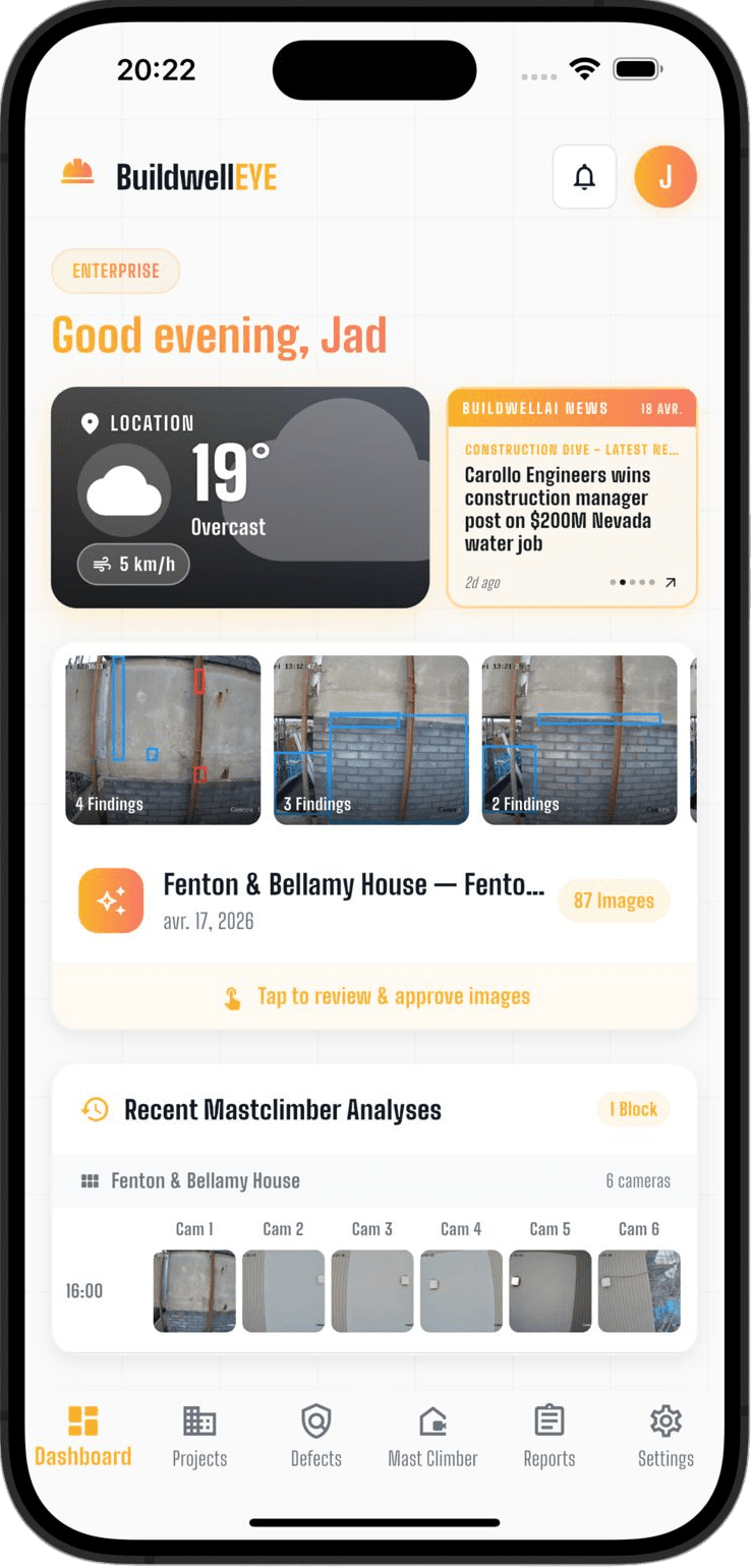BuildwellEYE mobile app dashboard